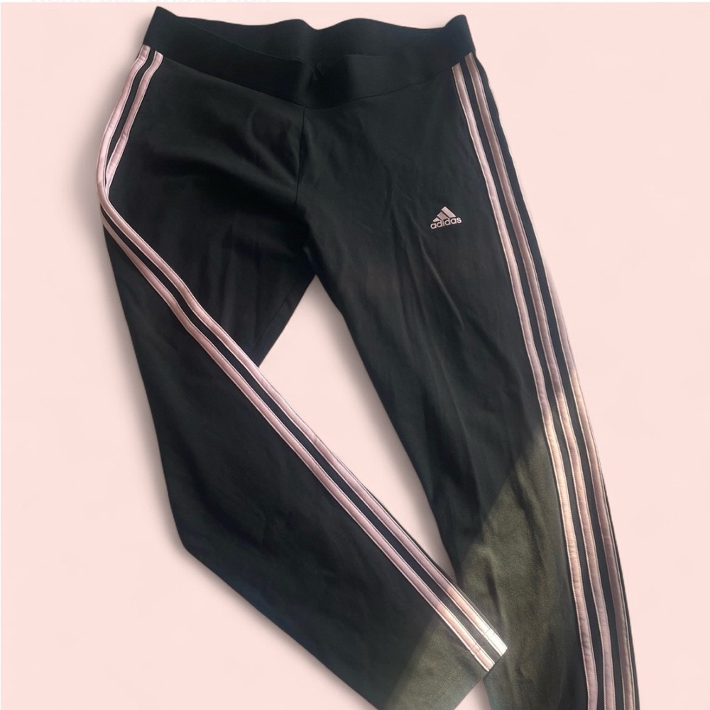 adidas capris with pink side stripes